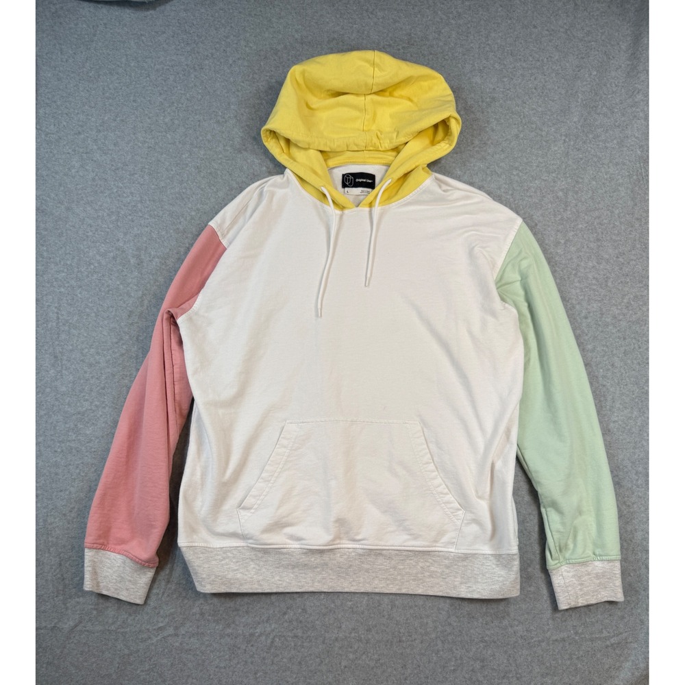 Original Use Large Hoodie Colorblock Retro Pastel Cotton Blend